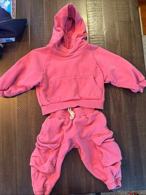 Kids Cargo Joggers and Hooded Sweatshirt - Pink